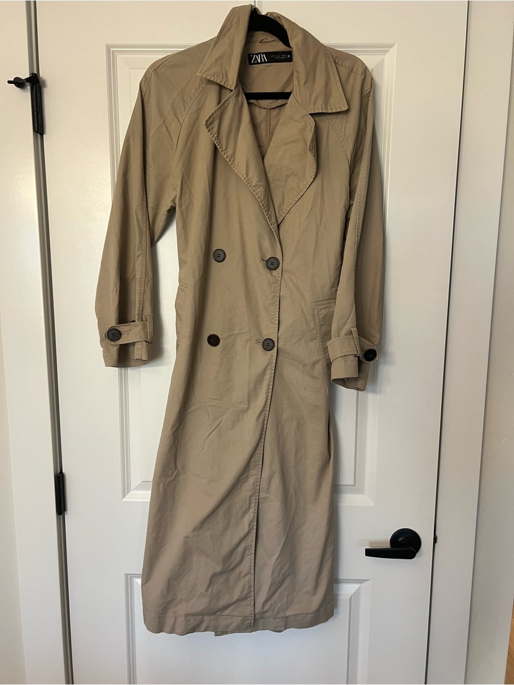Zara Light Khaki Double-Breasted Trench Coat - Picture 6 of 8